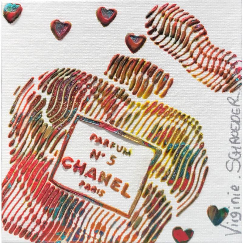 Painting N°5 Chanel love and heart by Schroeder Virginie | Painting Pop-art Pop icons Acrylic
