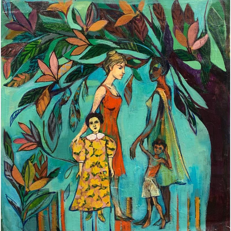 Gemälde Women and children  von Machi x Silvina Sundblad | Gemälde Figurativ Alltagsszenen Öl