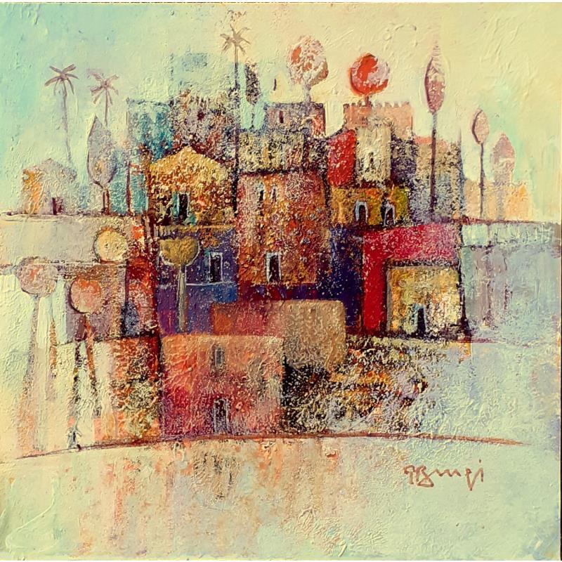 Painting AM104  VILLAGE IMAGINAIRE  2 by Burgi Roger | Painting Figurative Landscapes Urban Acrylic