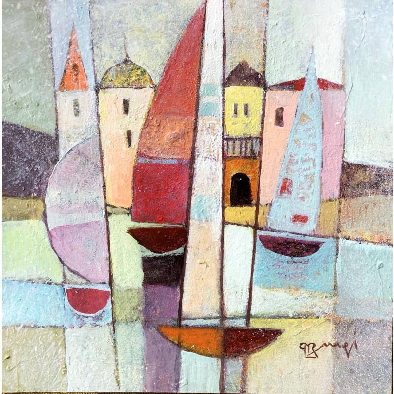 Painting AO62  LA VOILE ROUGE by Burgi Roger | Painting Figurative Landscapes Urban Marine Acrylic
