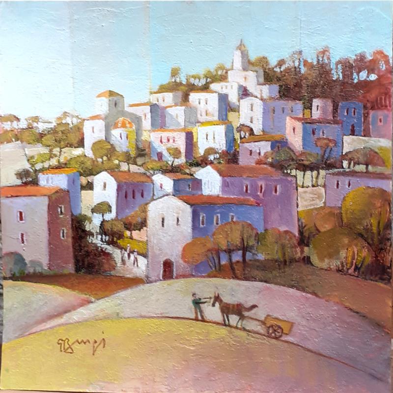 Painting AO74  LA CHARRETTE by Burgi Roger | Painting Figurative Landscapes Urban Acrylic