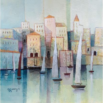 Painting AO76  VILLE PORTUAIRE  2 by Burgi Roger | Painting Figurative Acrylic Landscapes, Marine, Urban