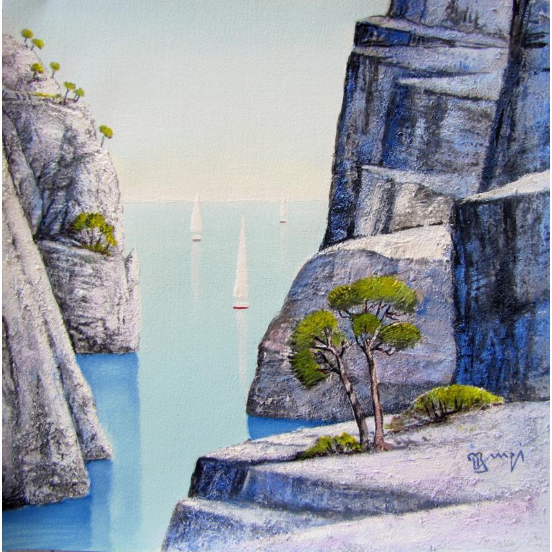 Painting AN150  CALANQUE AUX GRANDS PINS by Burgi Roger | Painting Figurative Landscapes Marine Acrylic