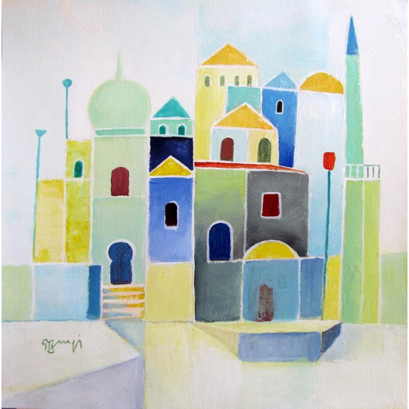 Painting AO31  VILLAGE ORIENTAL by Burgi Roger | Painting Figurative Landscapes Urban Acrylic