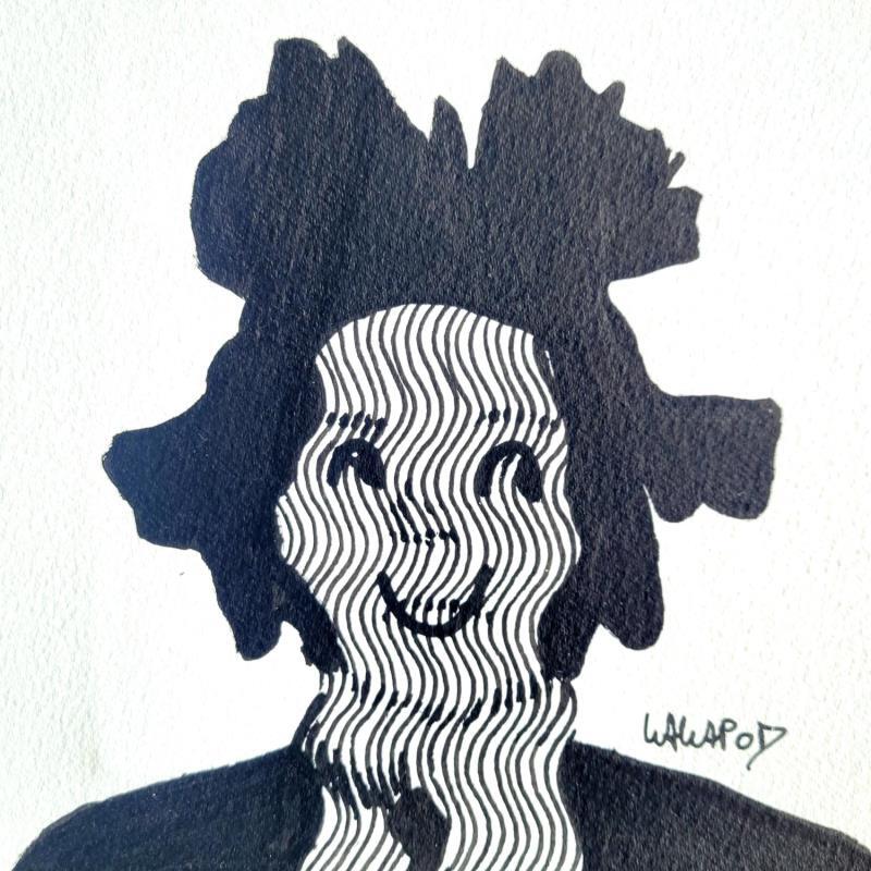 Gemälde Happy Basquiat  von Wawapod | Gemälde Pop art Acryl, Posca Pop-Ikonen, Schwarz & Weiß
