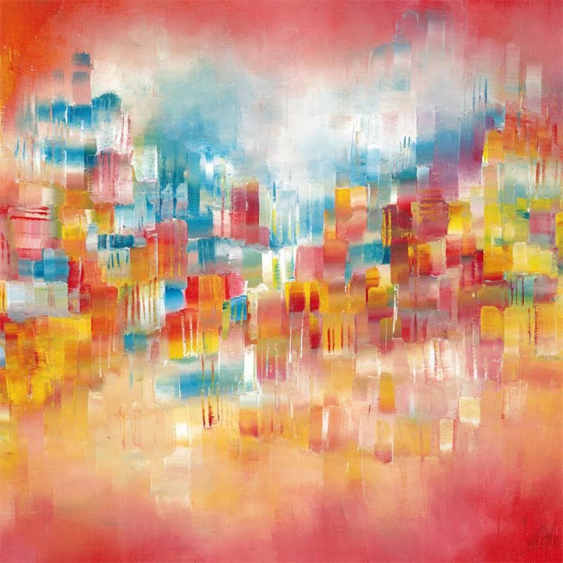 Painting Ville dans un halo by Levesque Emmanuelle | Painting Abstract Oil Urban
