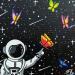 Peinture Papillons dans l'espace par Elly | Tableau Pop-art Nature Animaux Acrylique Posca