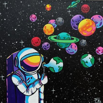 Gemälde Les bulles de planètes von Elly | Gemälde Pop-Art Acryl, Posca Alltagsszenen, Pop-Ikonen