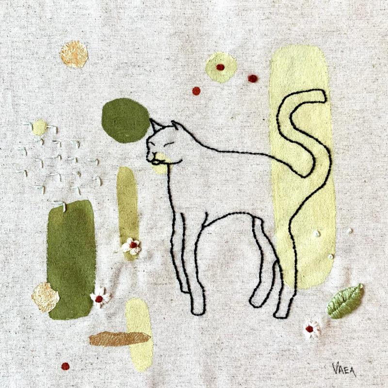 Painting Le chat blanc by Vaea | Painting Raw art Acrylic, Textile Minimalist