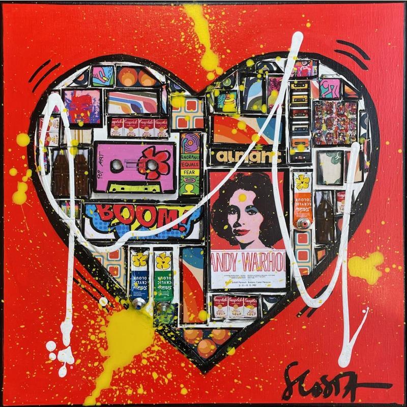 Painting All we need is love by Costa Sophie | Painting Pop-art Acrylic, Gluing, Posca, Upcycling