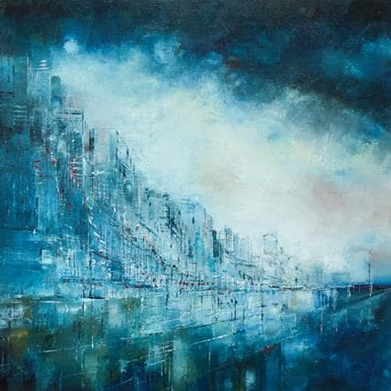 Peinture Crépuscule marine par Levesque Emmanuelle | Tableau Abstrait Huile Vues urbaines