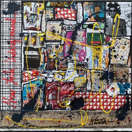 Gemälde Basquiat Forever von Costa Sophie | Gemälde Pop-Art Acryl, Collage, Posca, Upcycling Pop-Ikonen
