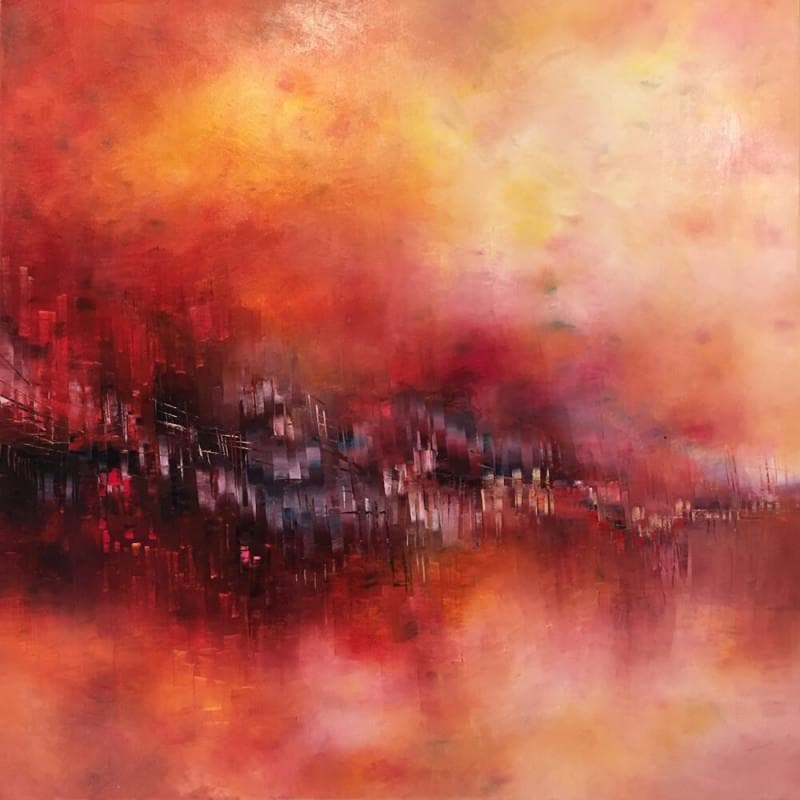 Painting Soleil couchant by Levesque Emmanuelle | Painting Abstract Oil Urban