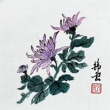 Painting Chrysanthème by Tayun | Painting Figurative Ink still-life