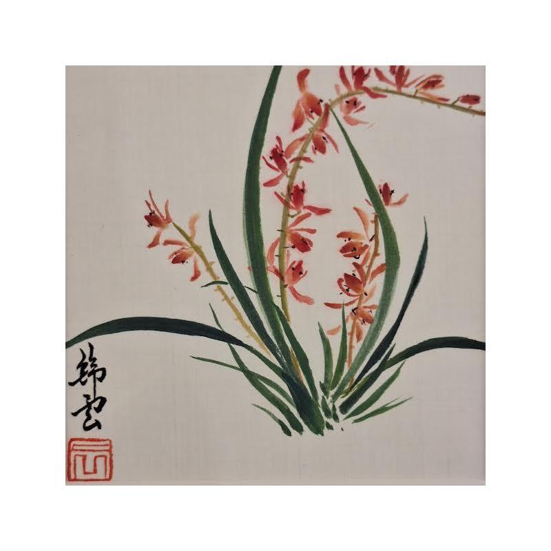 Peinture Orchidée Asiatique par Tayun | Tableau Figuratif Natures mortes Encre