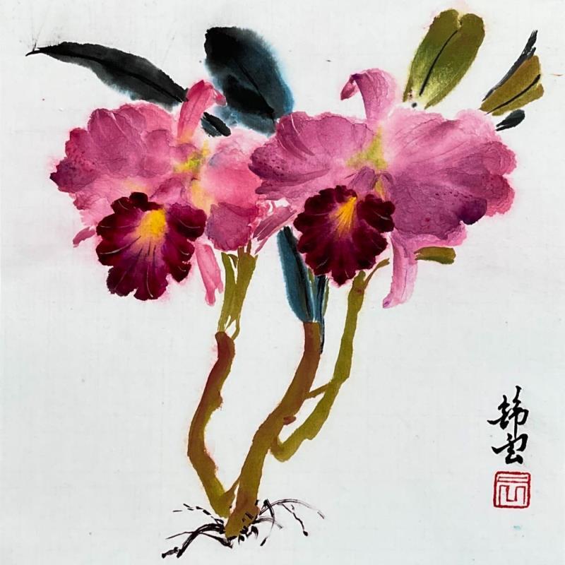 Painting Orchidées by Tayun | Painting Figurative Still-life Ink