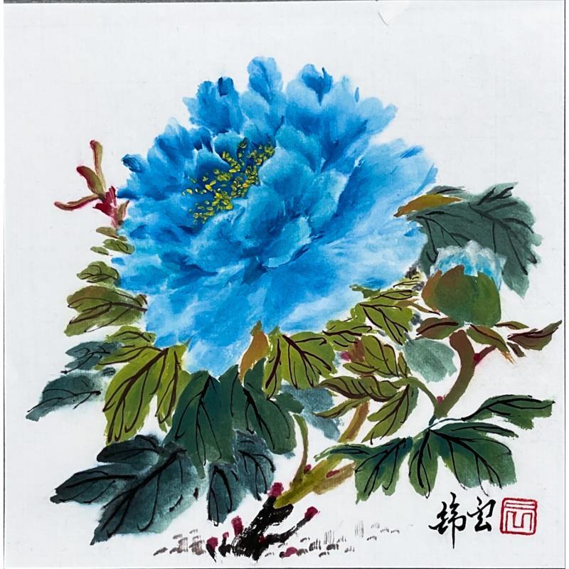 Painting Pivoines Bleues by Tayun | Painting Figurative Still-life Ink