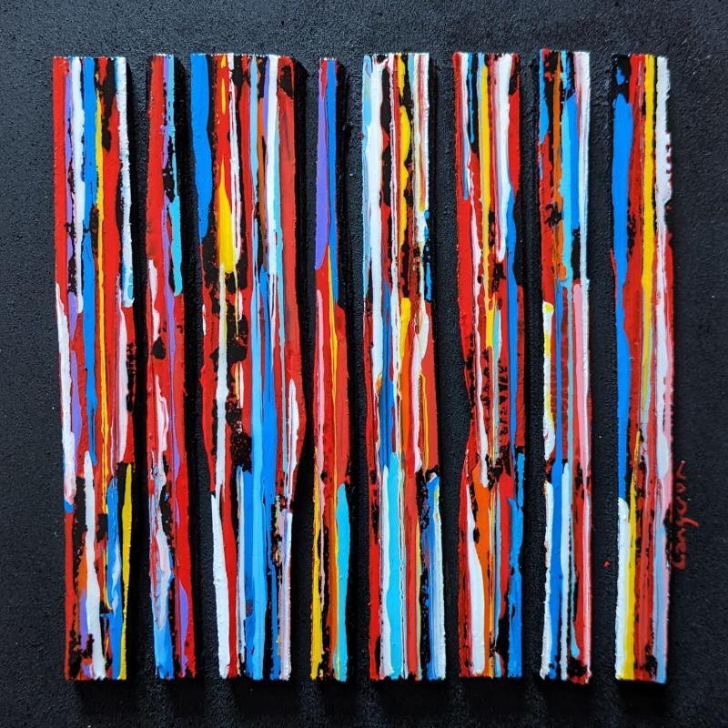 Painting bc8 street multi rouge by Langeron Luc | Painting Abstract Acrylic, Resin, Wood