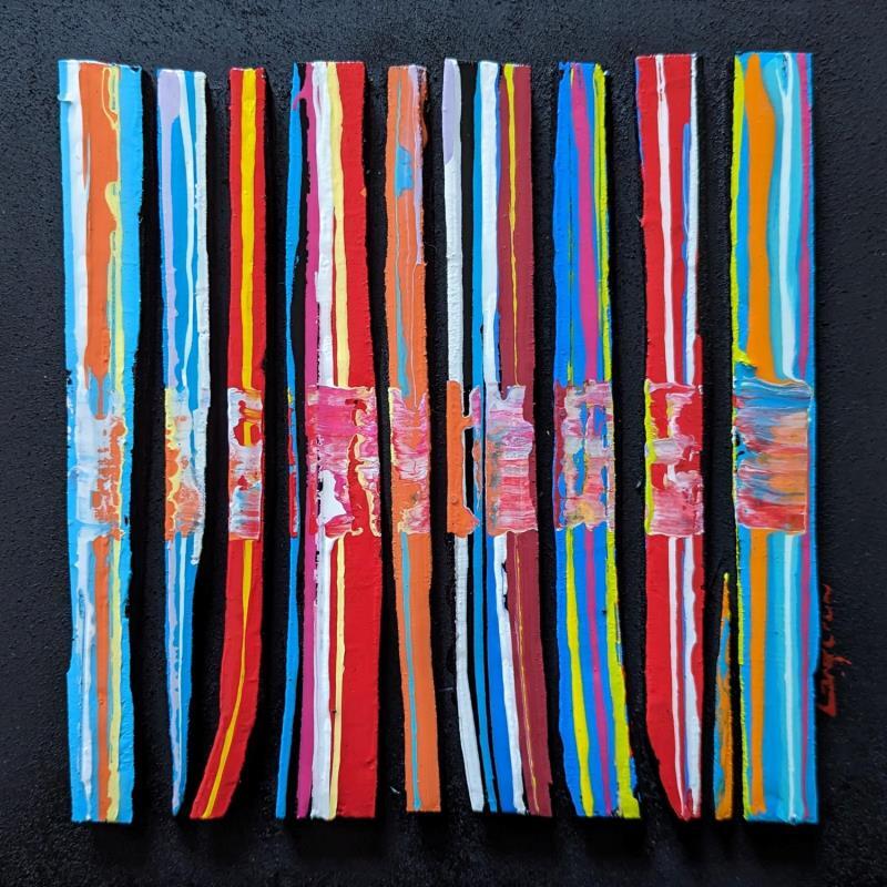 Painting bc10 ligne multicolor by Langeron Luc | Painting Abstract Acrylic, Resin, Wood