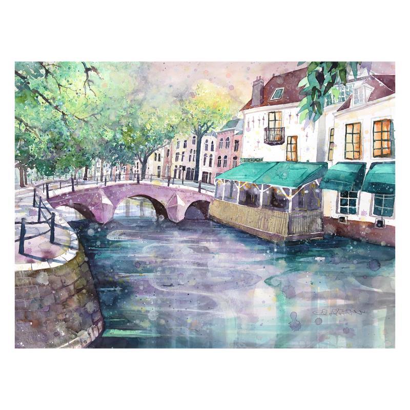 Painting NO.  2342 THE HAGUE  SMIDSWATER by Thurnherr Edith | Painting Figurative Watercolor Urban