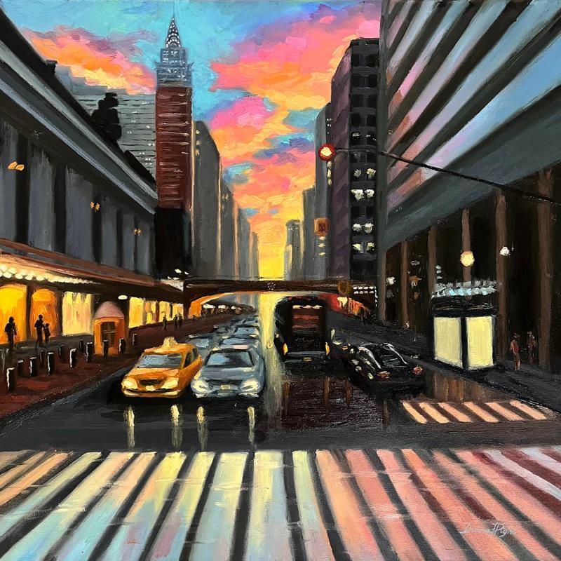 Peinture Manhattan Sunset par Pigni Diana | Tableau Figuratif Huile Urbain