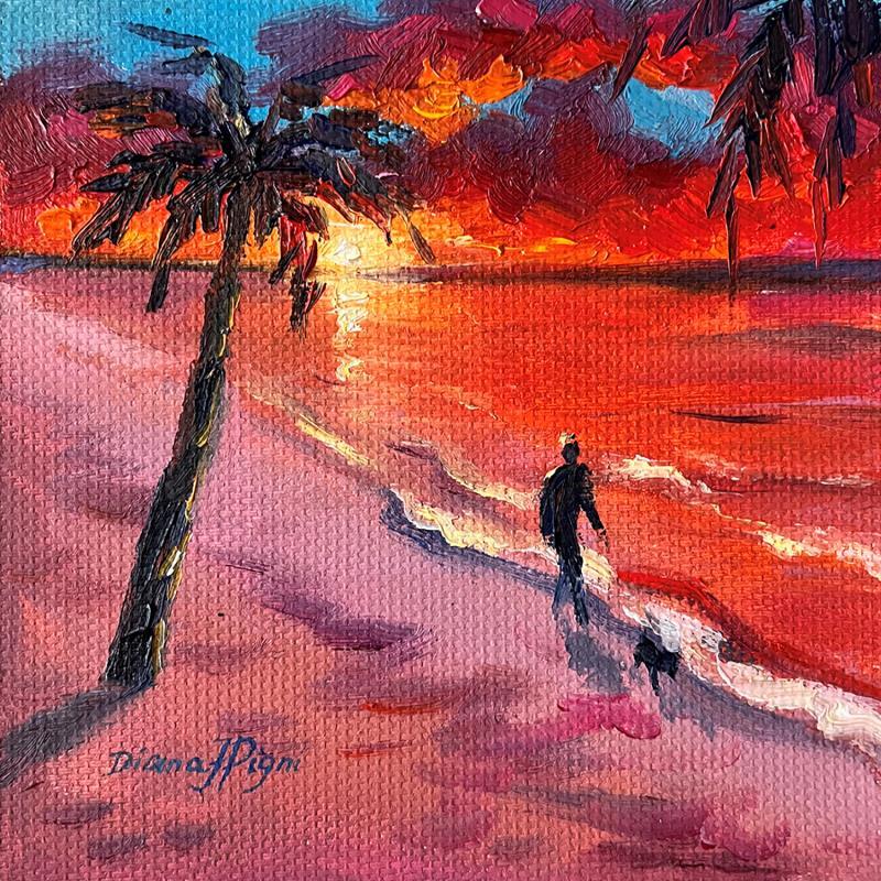 Painting Red Sunset Walk by Pigni Diana | Painting Figurative Oil Landscapes