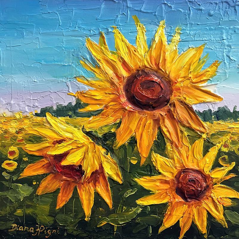 Painting Sunflowers by Pigni Diana | Painting Figurative Oil, Wood Landscapes, Pop icons