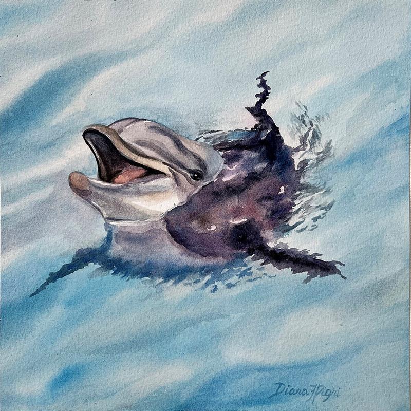 Peinture Sweet Dolphin par Pigni Diana | Tableau Figuratif Aquarelle, Huile animaux
