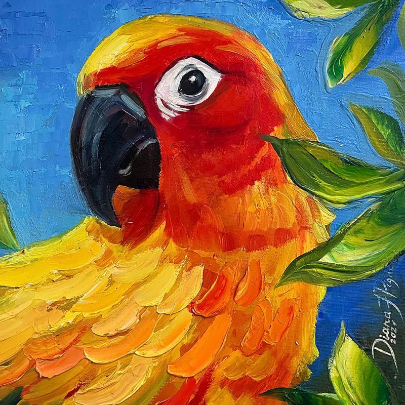 Painting Parrot by Pigni Diana | Painting Figurative Oil Animals