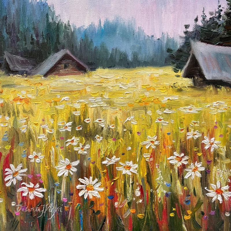 Peinture Farmhouse in the daisy field par Pigni Diana | Tableau Impressionnisme Paysages Huile