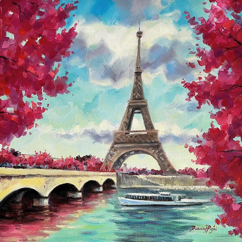 Peinture Eiffel Tower, Paris par Pigni Diana | Tableau Figuratif Huile Urbain
