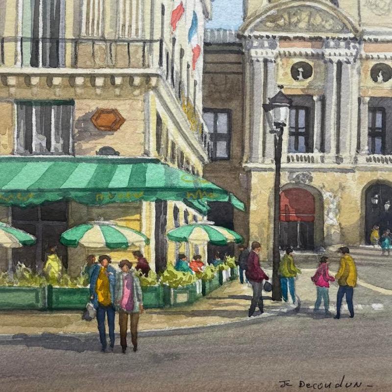 Peinture Paris le café de la Paix à l'opéra Garnier par Decoudun Jean charles | Tableau Figuratif Aquarelle