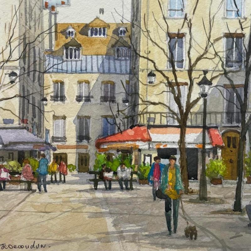 Painting Le Marais Paris la place du marché Sainte Catherine by Decoudun Jean charles | Painting Figurative Watercolor