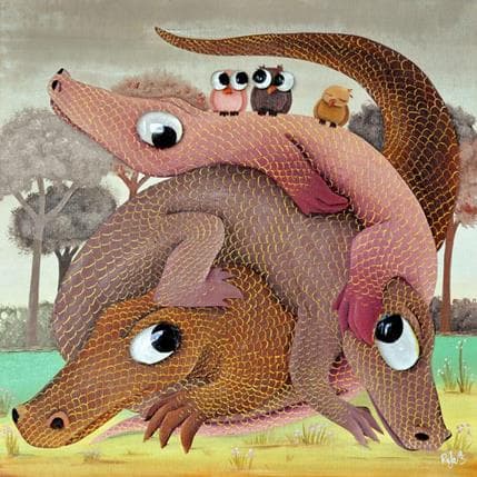 Peinture Noeud de crocos par Lennoz Raphaële | Tableau Illustration Mixte animaux
