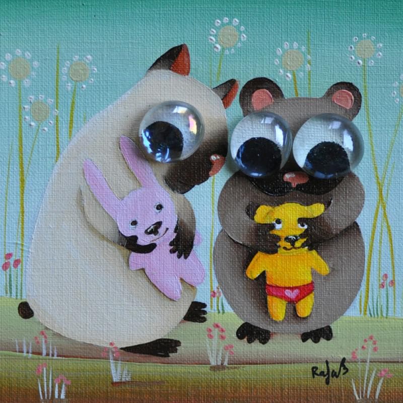 Painting Hamsters by Lennoz Raphaële | Painting Illustrative Mixed Animals
