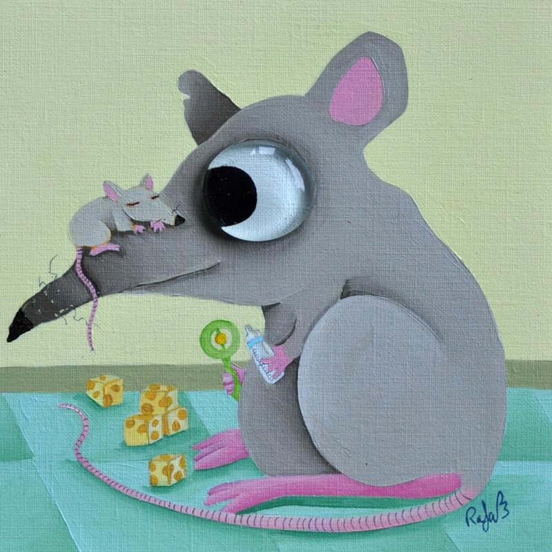 Painting Baby rat by Lennoz Raphaële | Painting Naive art Animals Oil