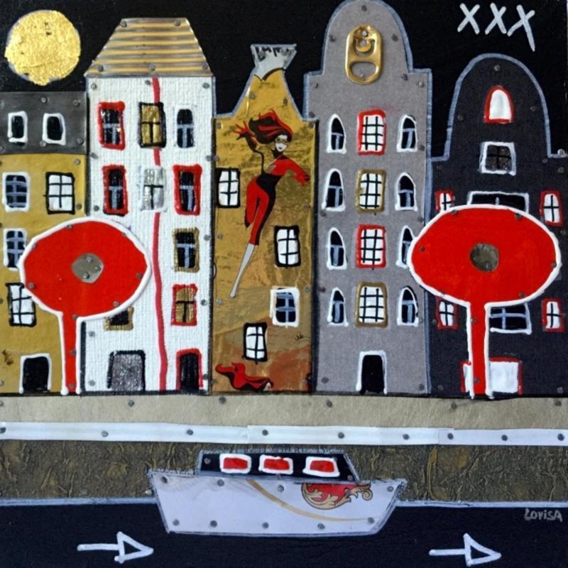 Painting Red district 2 by Lovisa | Painting Pop art Wood Urban