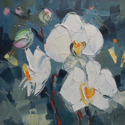 Painting Blooming Orchid by Lunetskaya Elena | Painting Figurative Cardboard, Oil Landscapes, Minimalist, Pop icons, still-life
