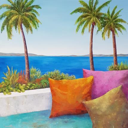 Painting Des coussins sous les palmiers by Bessé Laurelle | Painting Figurative Oil Landscapes, Life style, Marine