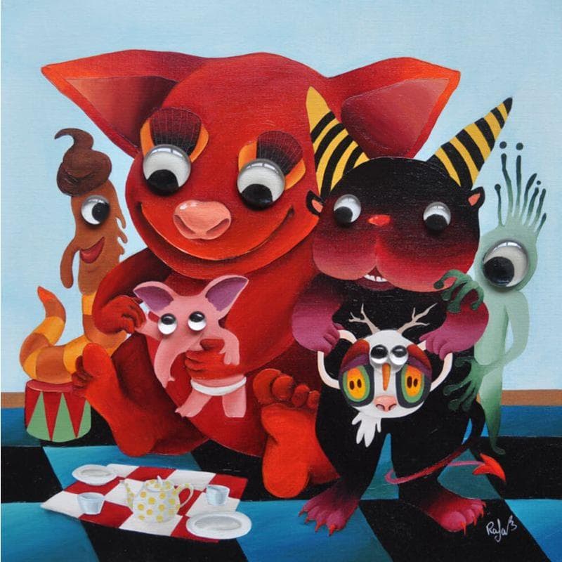Painting Jeux de monstres by Lennoz Raphaële | Painting Naive art Oil Animals