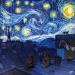 Peinture La nuit étoilée par Le Yack | Tableau Pop-art Paysages Scènes de vie