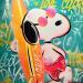 Gemälde SNOOPY LOVE SURF von Kedarone | Gemälde Street art Graffiti Mischtechnik Pop-Ikonen