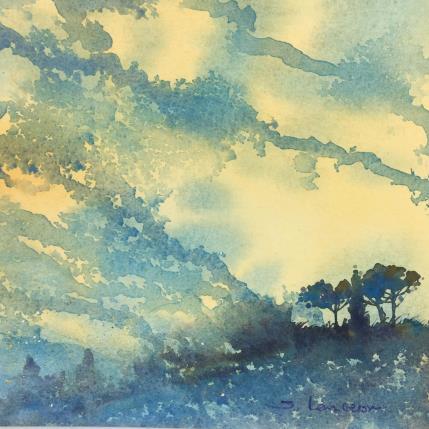 Peinture Les pins et le cyprès par Langeron Stéphane | Tableau Matiérisme Aquarelle Paysages