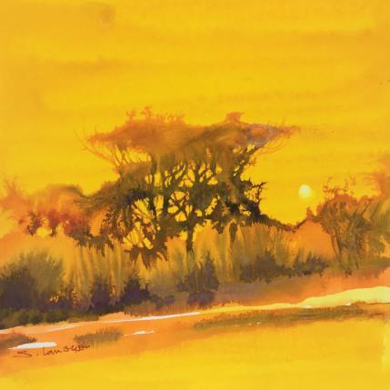 Painting Coucher de soleil jaune by Langeron Stéphane | Painting Subject matter Watercolor Landscapes, Pop icons