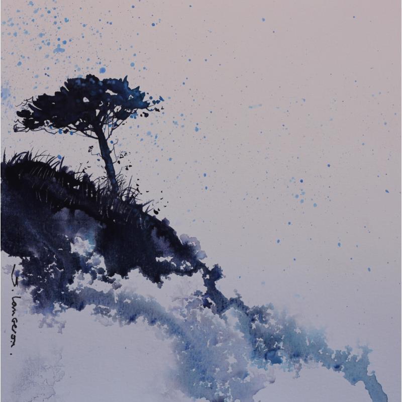 Peinture Le pin bleu foncé par Langeron Stéphane | Tableau Matiérisme Aquarelle