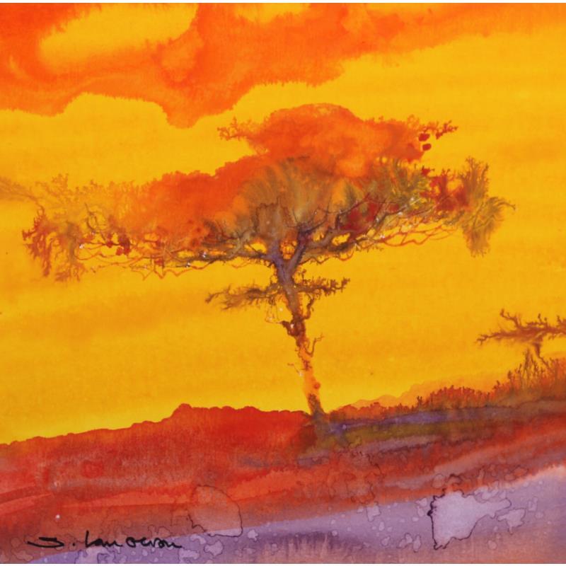 Peinture Un pin orange par Langeron Stéphane | Tableau Matiérisme Aquarelle