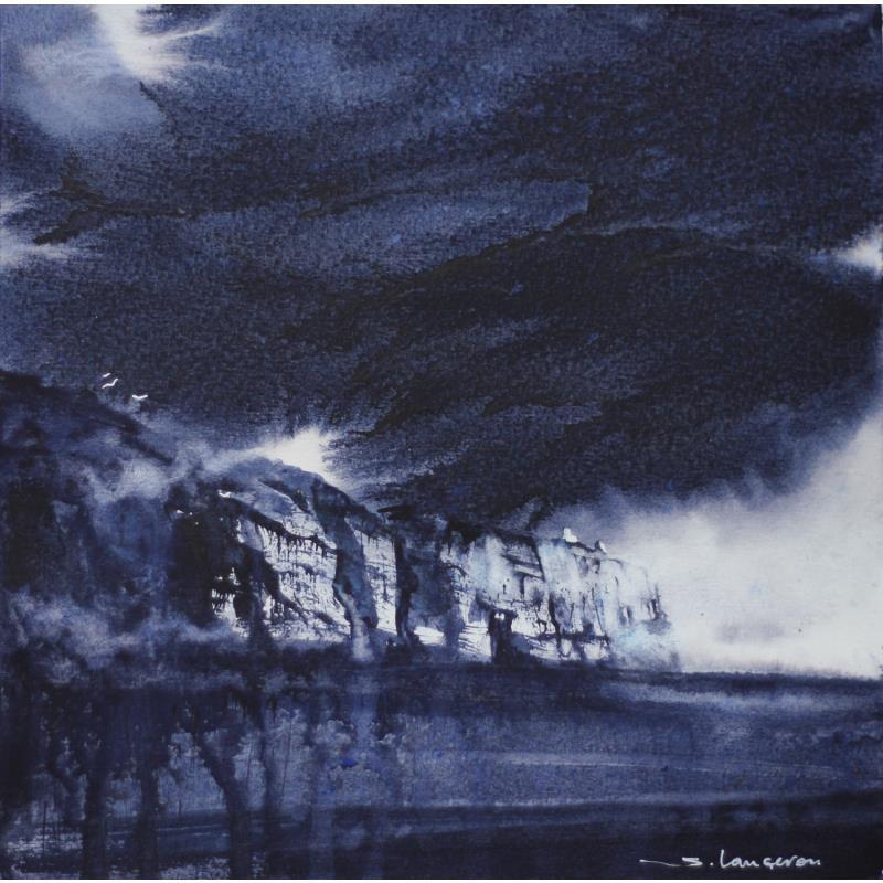 Peinture Une éclaircie sur la falaise par Langeron Stéphane | Tableau Matiérisme Aquarelle