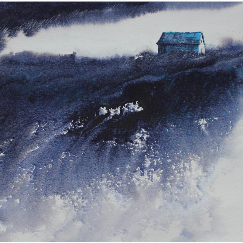 Peinture C'est une maison bleue par Langeron Stéphane | Tableau Matiérisme Aquarelle