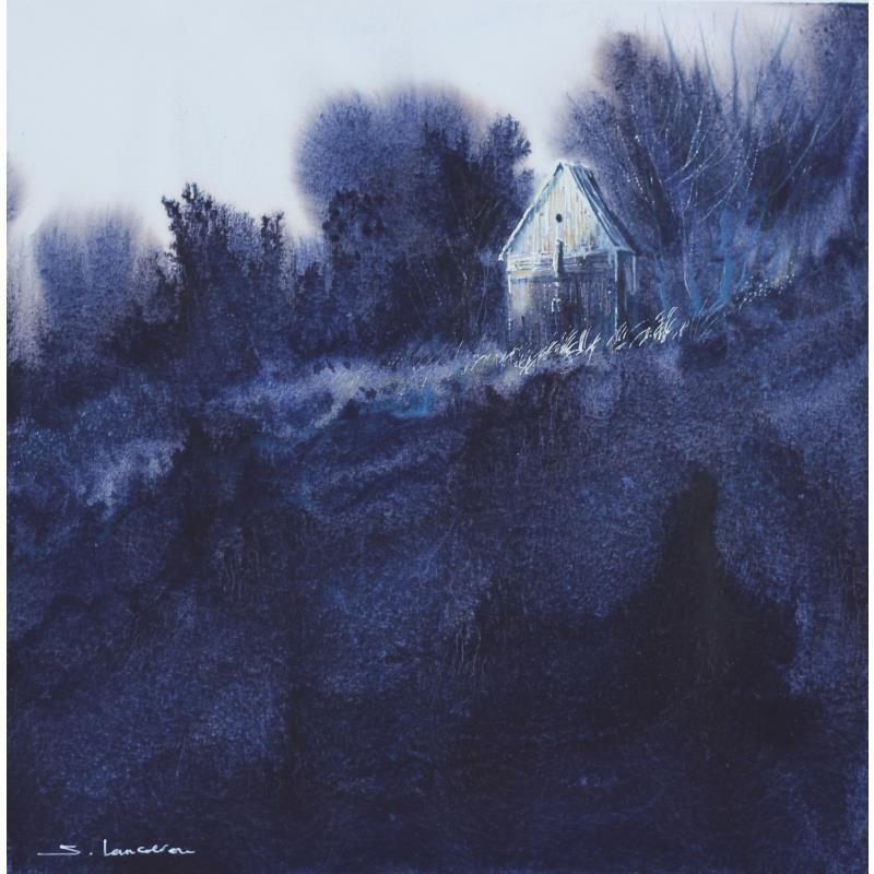 Gemälde Dernière lumière sur la cabane abandonnée von Langeron Stéphane | Gemälde Materialismus Aquarell
