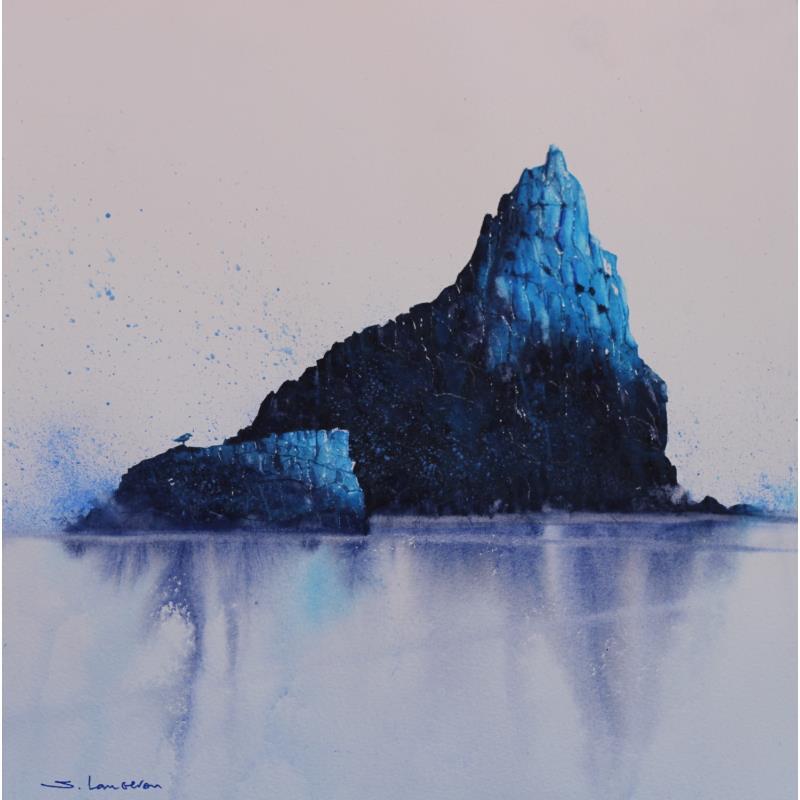Peinture Les deux iles bleues par Langeron Stéphane | Tableau Matiérisme Aquarelle
